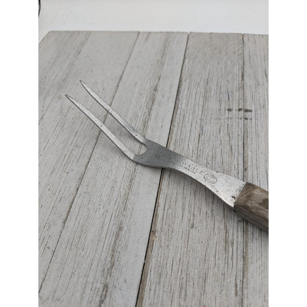 Vintage Ekco Inoxidable Meat Utility Turning Fork 10" Wood Handle Mexico - Picture 4 of 8